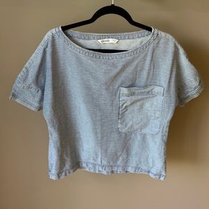 Zara denim blue and white stripped top size small